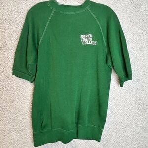 Vintage 50s 60s Green Short Sleeve Raglan Sweatshirt North Idaho College M/L
